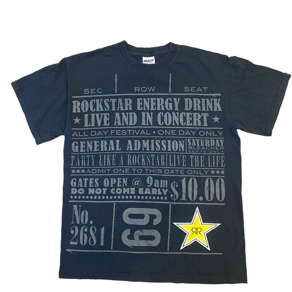 Rockstar Energy Drink T-Shirt Graphic Logo Mens Medium Short Sleeve Black